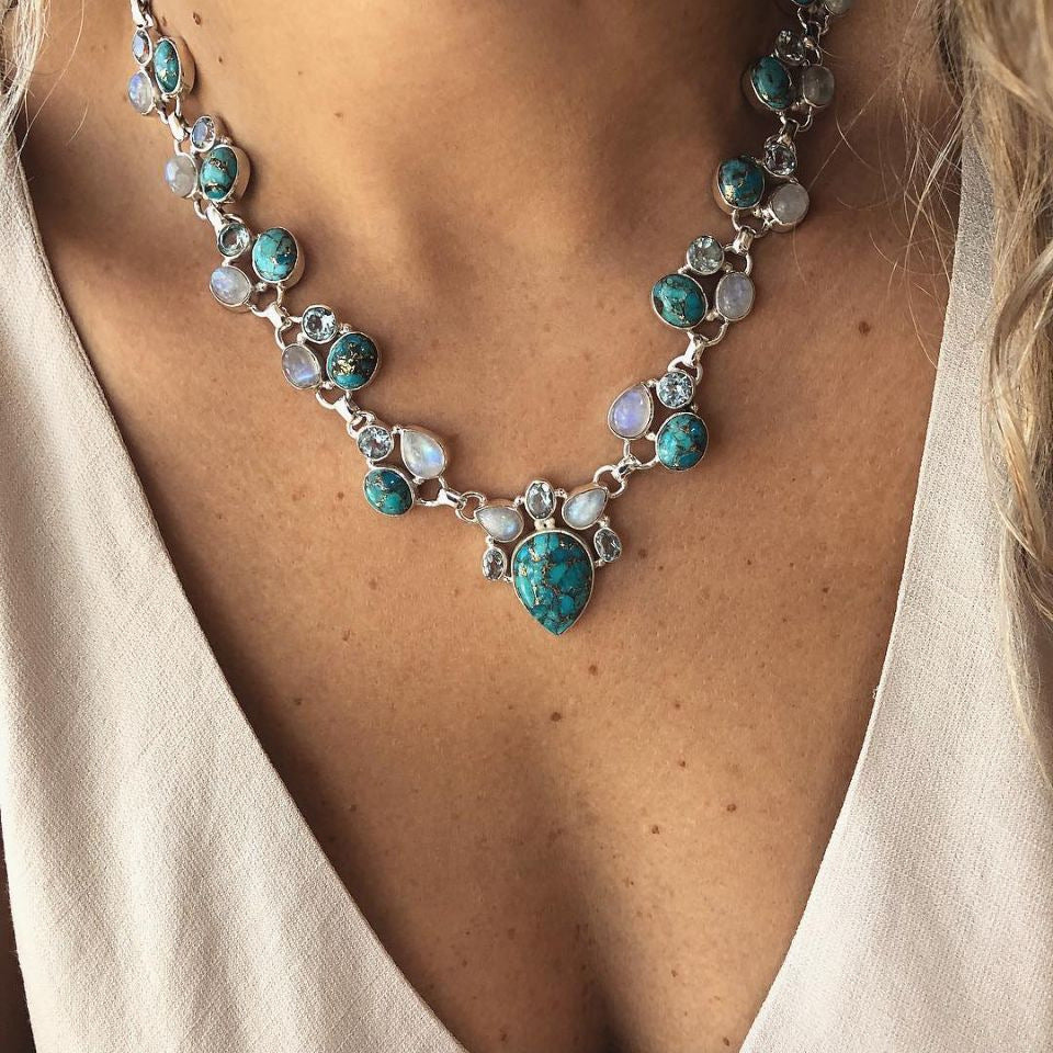 Collier de protection turquoise et quartz bleu