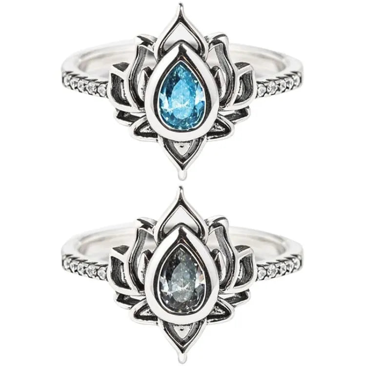 Bague fleur de lotus vintage et zircon