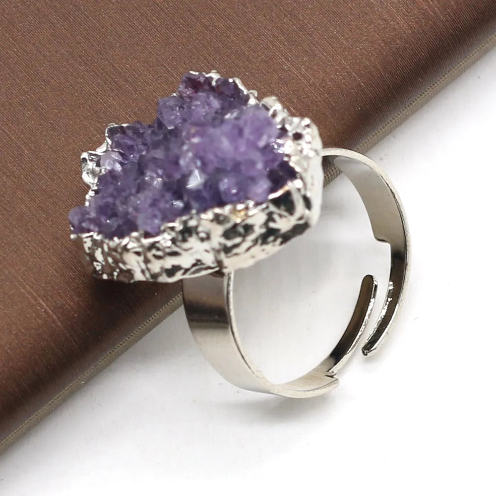 Bague améthyste brute réglable