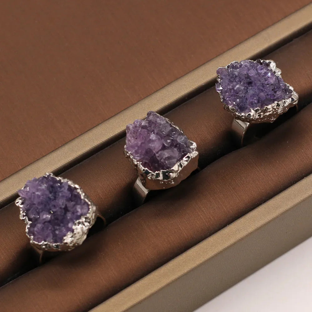 Bague améthyste brute réglable