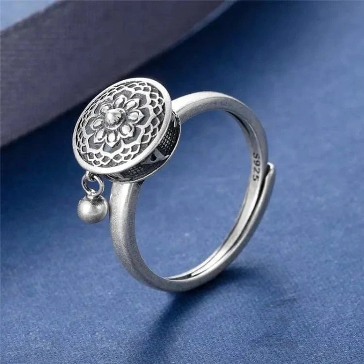 Bague fleur de lotus roue de prière