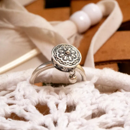 Bague fleur de lotus roue de prière