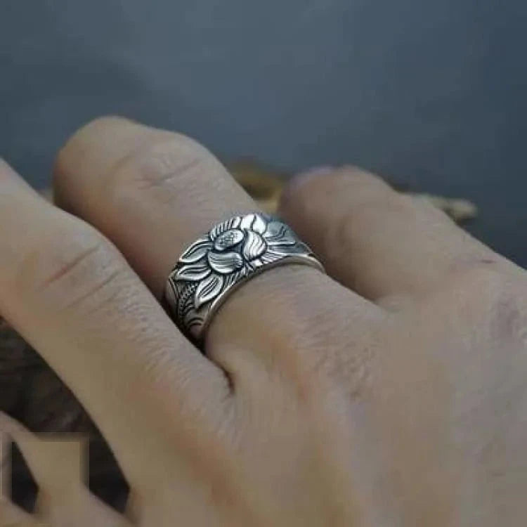 Bague fleur de lotus en argent, sutra du coeur
