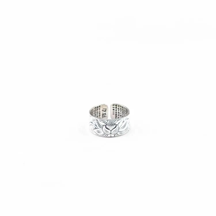 Bague fleur de lotus en argent, sutra du coeur