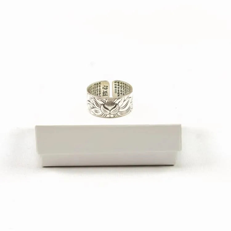 Bague fleur de lotus en argent, sutra du coeur