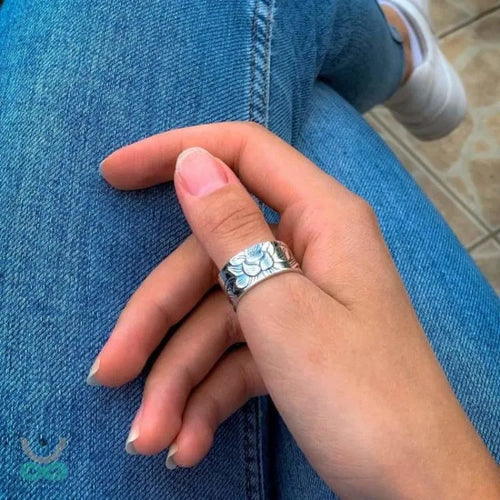 Bague fleur de lotus en argent, sutra du coeur