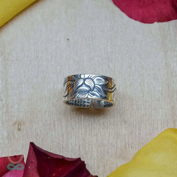 Bague fleur de lotus en argent, sutra du coeur