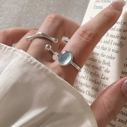 Bague ovale en pierre naturelle et argent