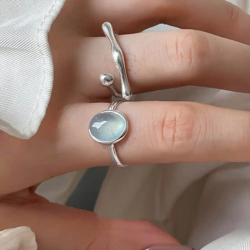 Bague ovale en pierre naturelle et argent