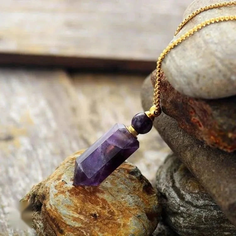 Collier améthyste, finition dorée ou argentée