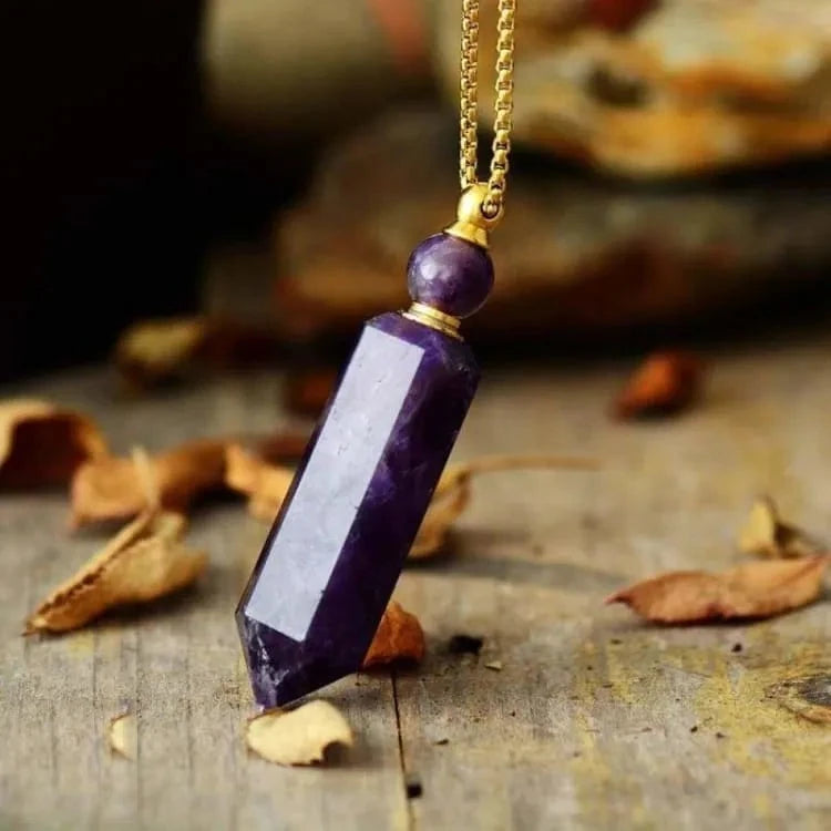 Collier améthyste, finition dorée ou argentée