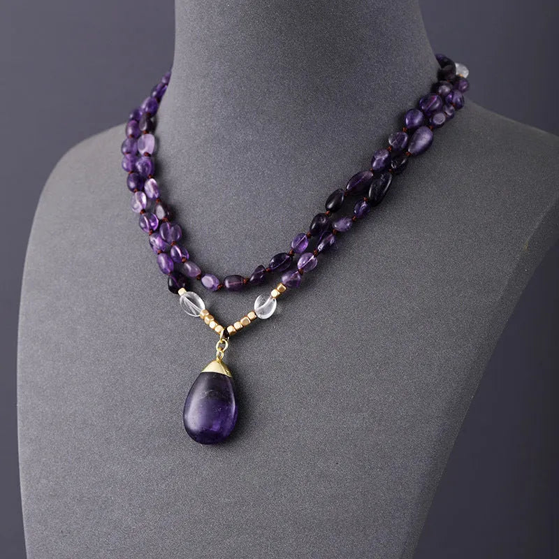Collier améthyste noué à la main