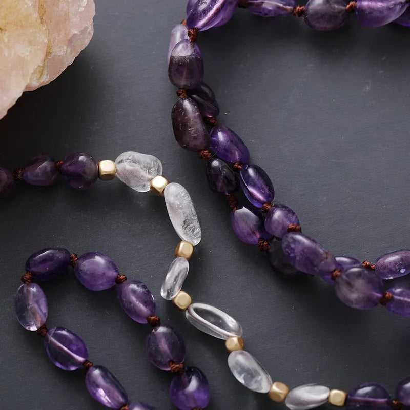 Collier améthyste noué à la main