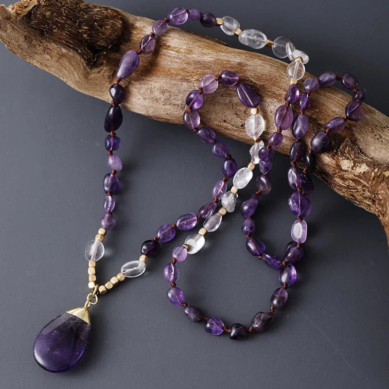 Collier améthyste noué à la main