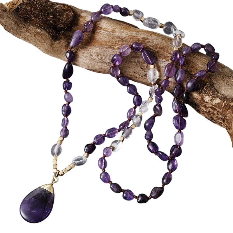 Collier améthyste noué à la main
