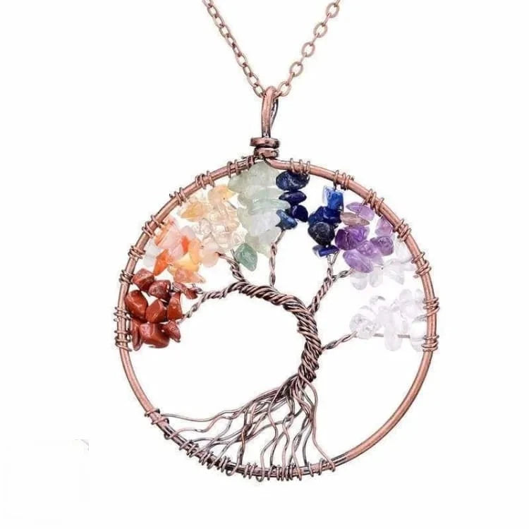 Collier 7 chakras arbre de vie pierres brutes