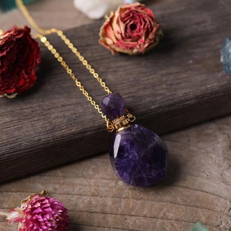 Collier pendentif diffuseur pierres naturelles