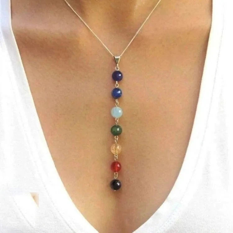 Collier 7 chakras pierres semi-précieuses