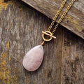 Collier quartz rose vintage, chaîne laiton
