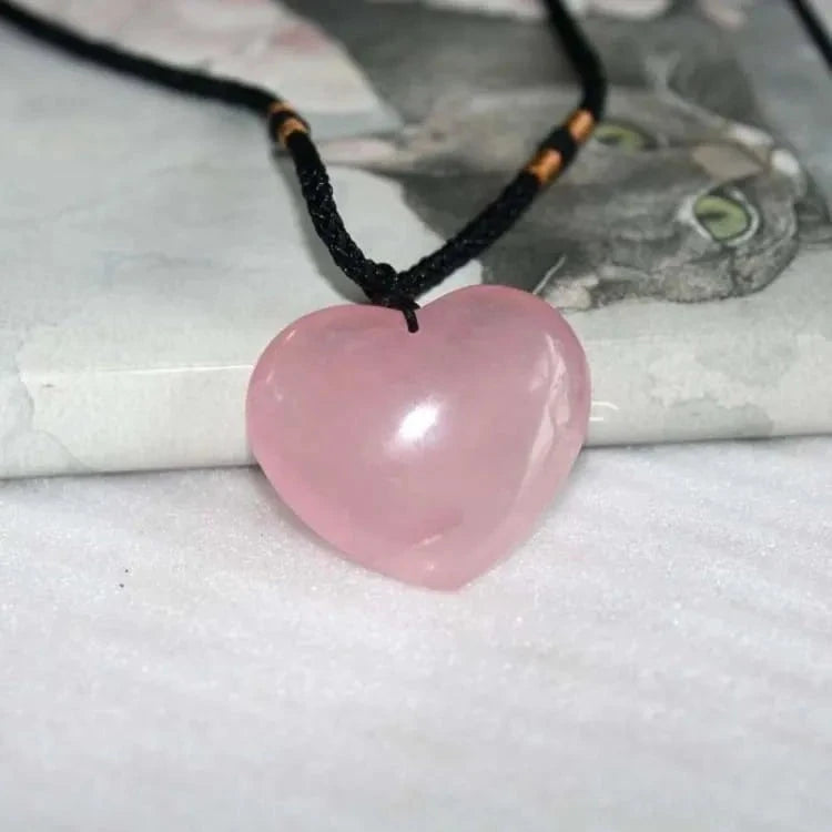 Collier coeur en quartz rose