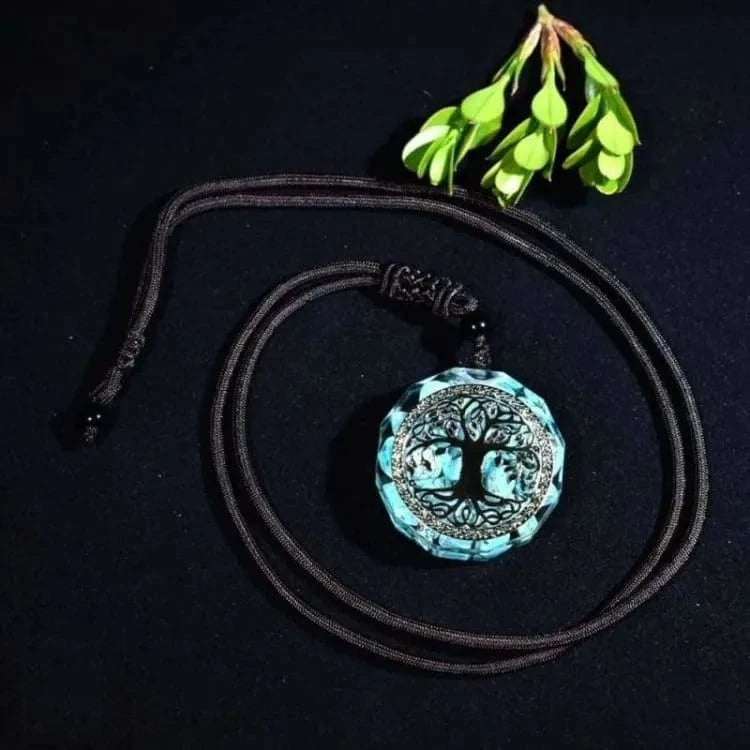Collier arbre de vie en orgonite turquoise