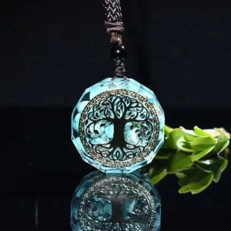 Collier arbre de vie en orgonite turquoise