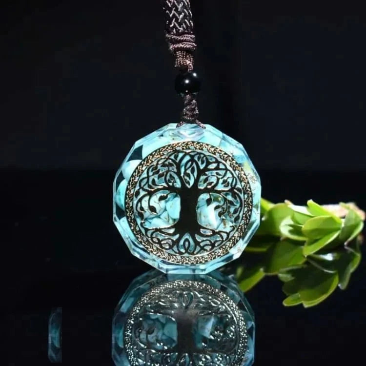 Collier arbre de vie en orgonite turquoise