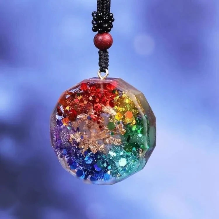 Collier 7 chakras orgonite longue chaîne
