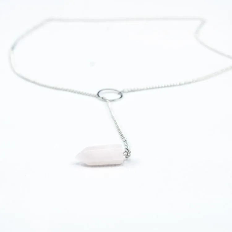 Collier pendule quartz rose