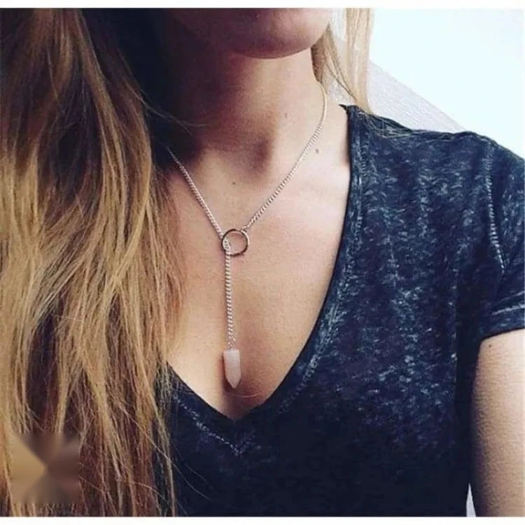 Collier pendule quartz rose