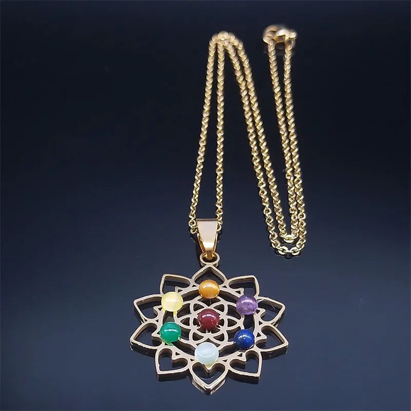 Collier 7 chakras pierres naturelles et argent
