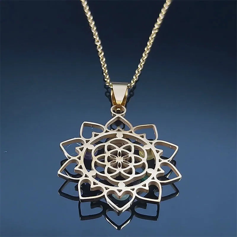 Collier 7 chakras pierres naturelles et argent