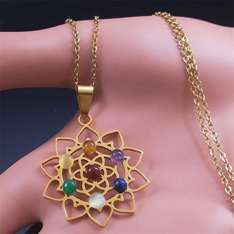 Collier 7 chakras pierres naturelles et argent