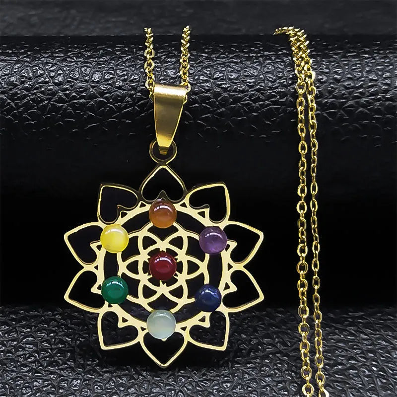 Collier 7 chakras pierres naturelles et argent
