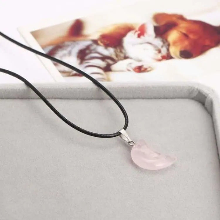 Collier quartz rose lune croissante