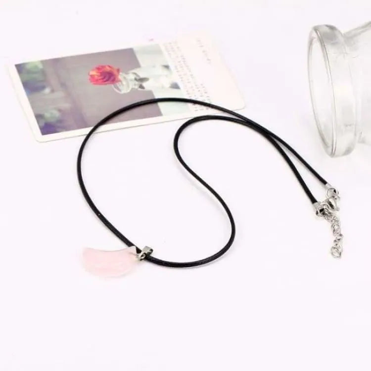 Collier quartz rose lune croissante