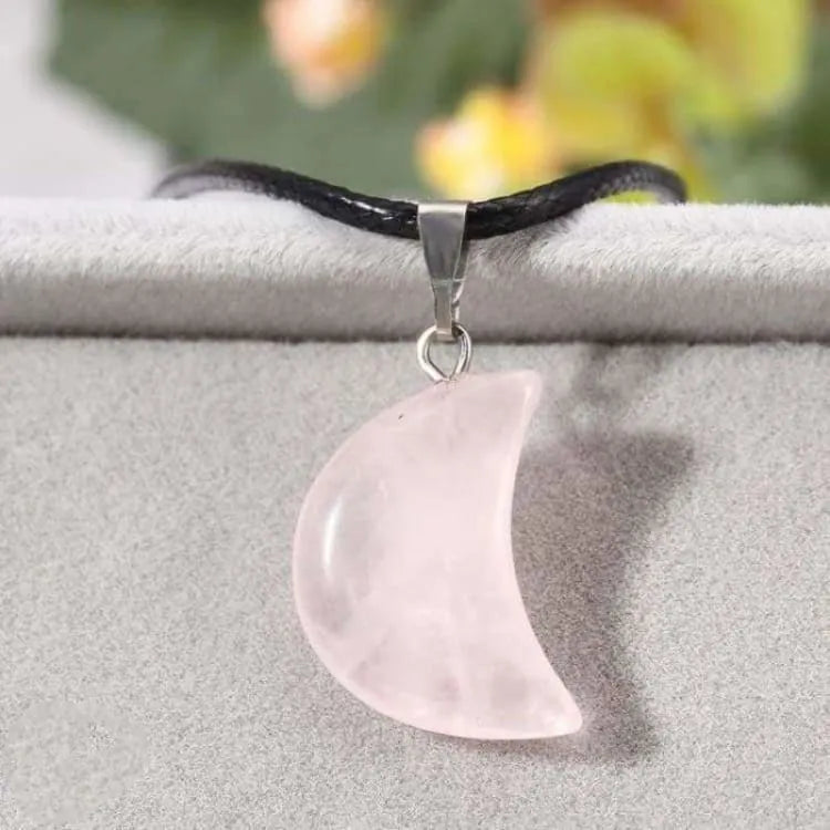 Collier quartz rose lune croissante