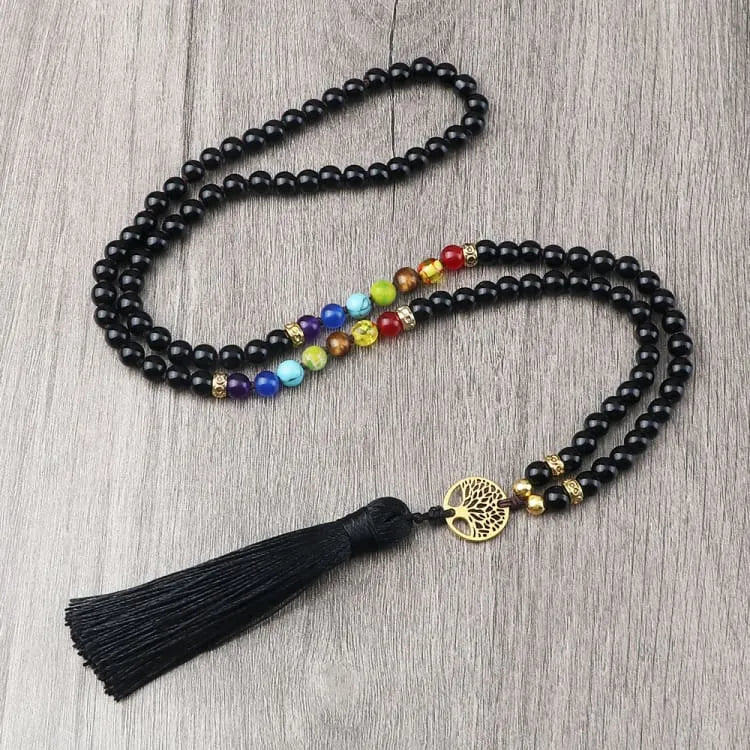 Collier 7 chakras arbre de vie noir