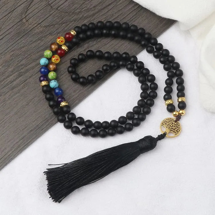 Collier 7 chakras arbre de vie noir