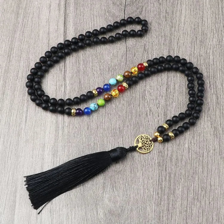 Collier 7 chakras arbre de vie noir