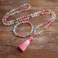 Bracelet quartz rose et amazonite, parure duo