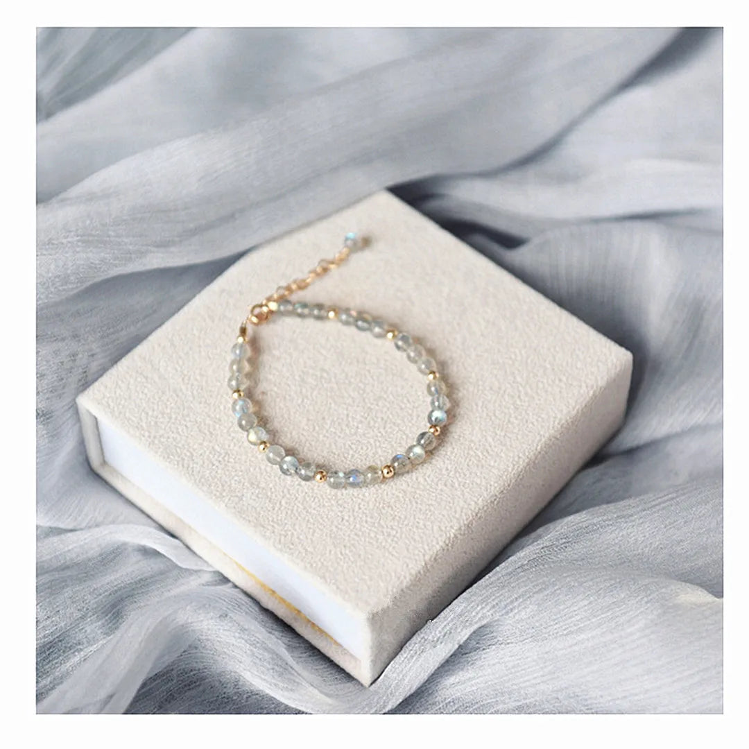 Bracelet labradorite gris et or 14 carats
