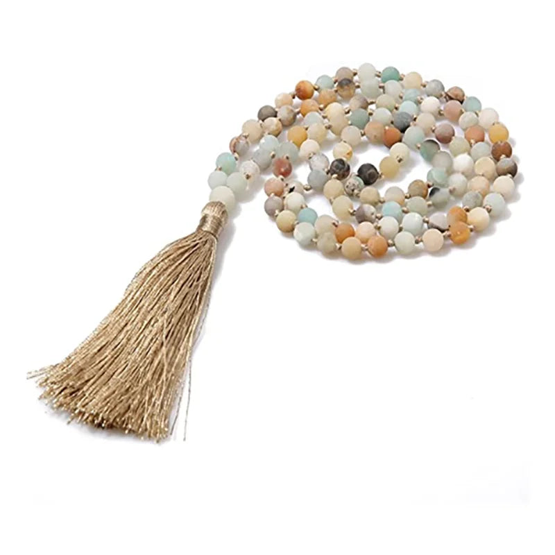Mala tibétain en amazonite noué main