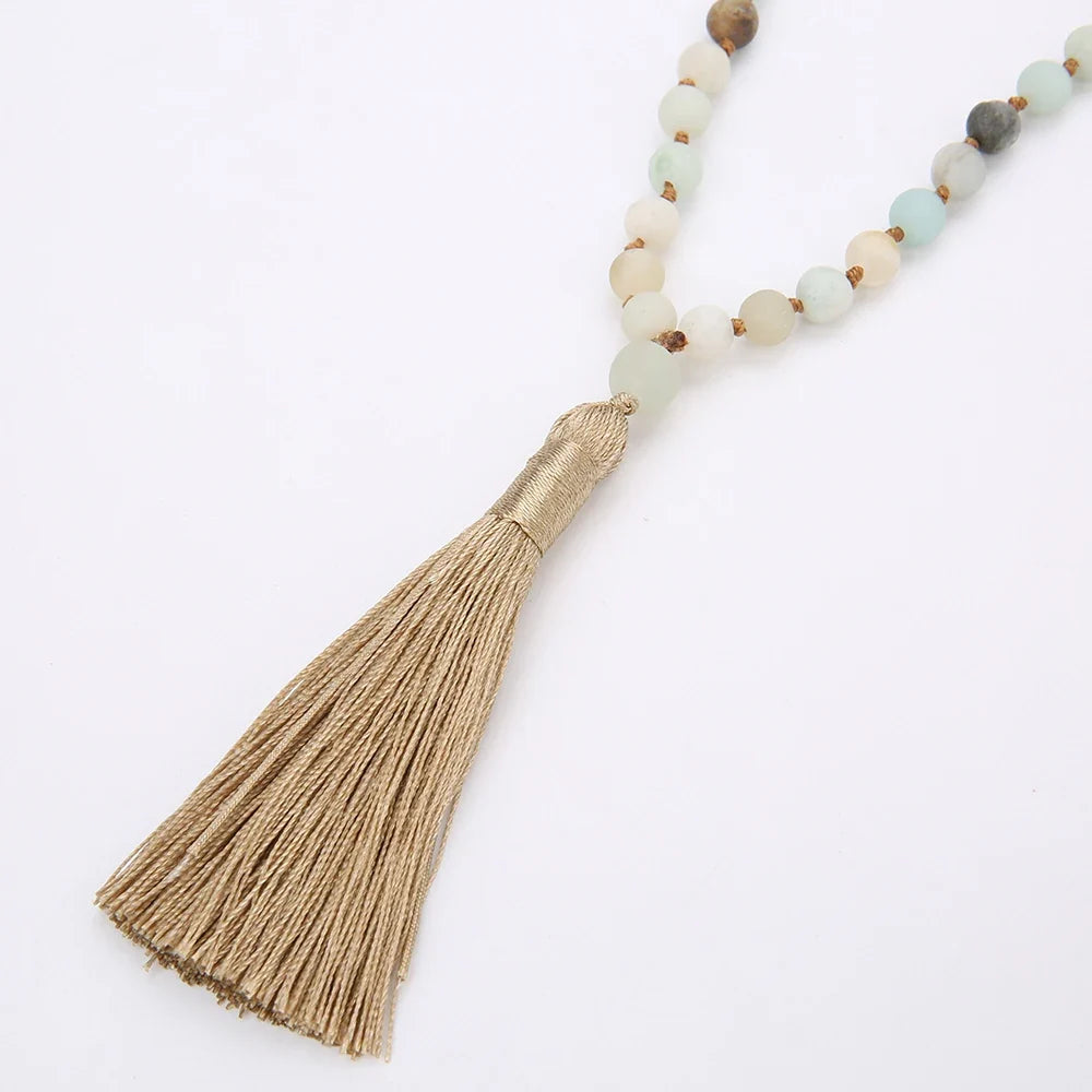 Mala tibétain en amazonite noué main