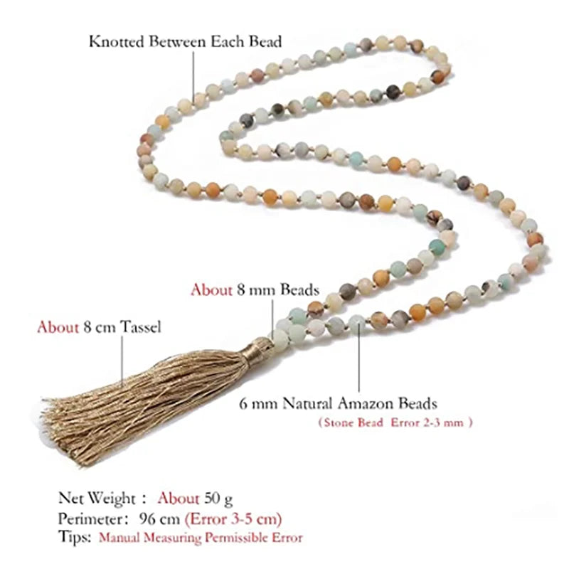 Mala tibétain en amazonite noué main