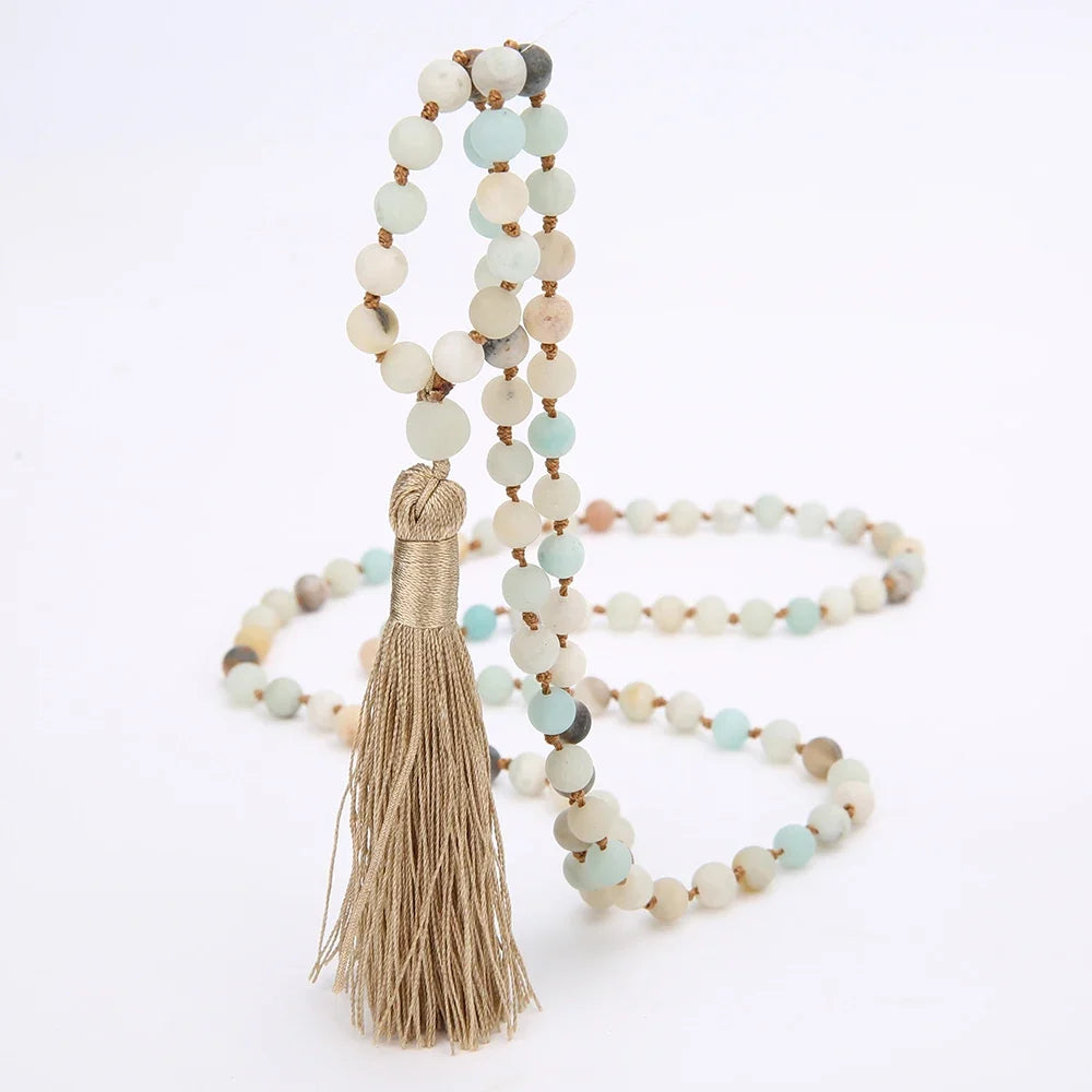 Mala tibétain en amazonite noué main