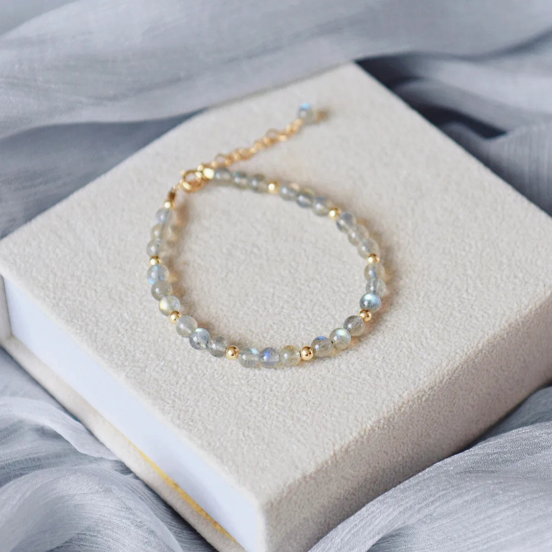 Bracelet labradorite gris et or 14 carats