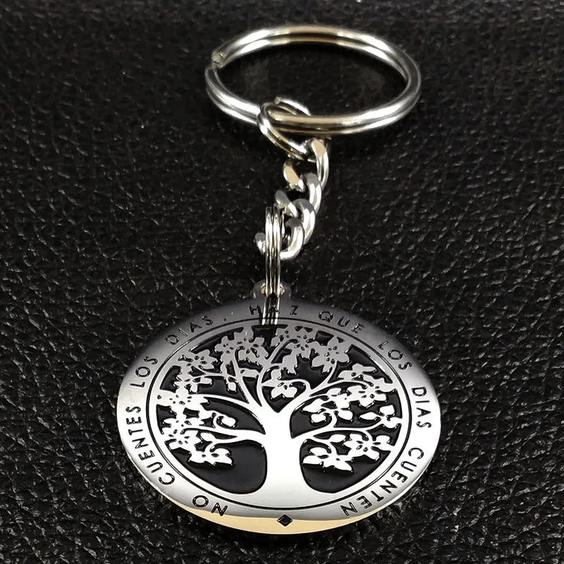 Porte-clés arbre de vie en acier inoxydable