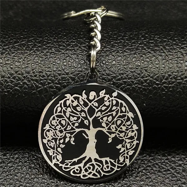 Porte-clés arbre de vie en acier inoxydable