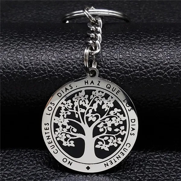 Porte-clés arbre de vie en acier inoxydable